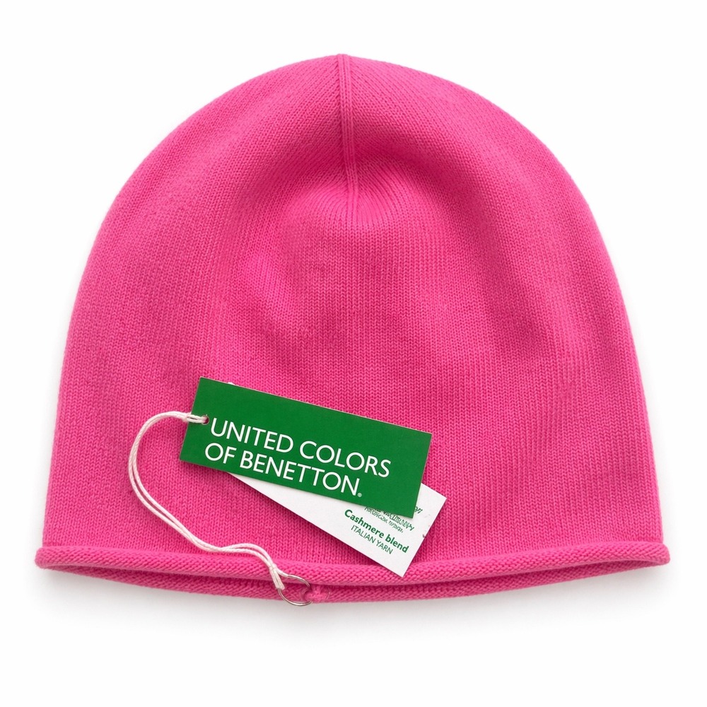United Colors of Benetton Pink Cashmere Blend Beanie Hat Italian Yarn NWT
